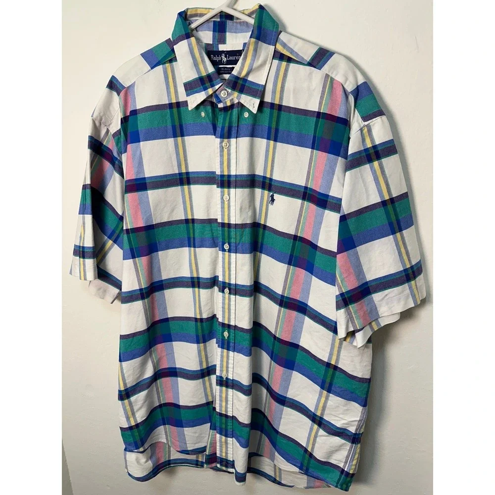 Ralph Lauren Mens Plaid Short Sleeve Button Down Shirt XL‎ 100% Cotton